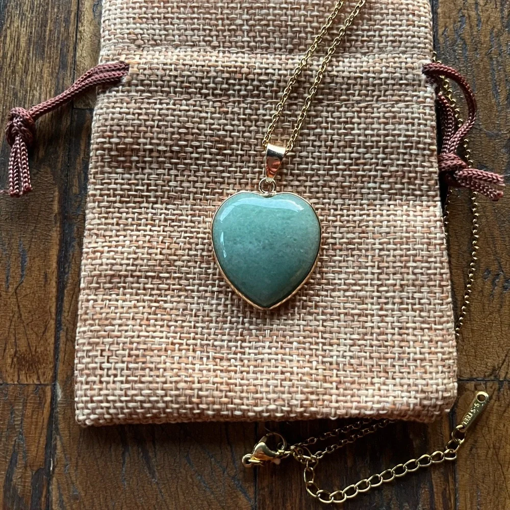 Green Aventurine Necklace Aventurine Pendant with Gold Stainless Steel Chain